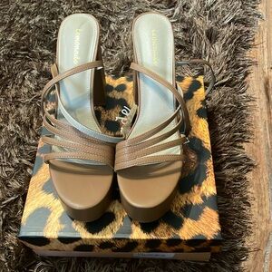 High heel wedges with open toes and straps on ankles